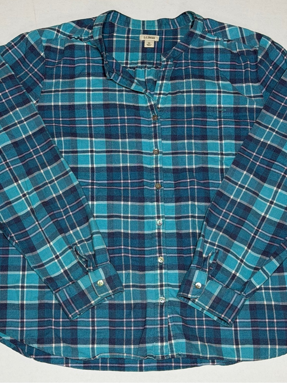 L.L. Bean Women’s Teal & Navy Plaid Button-Front Shirt